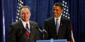 President Obama and Democratic vice-presidential nominee Tim Kaine