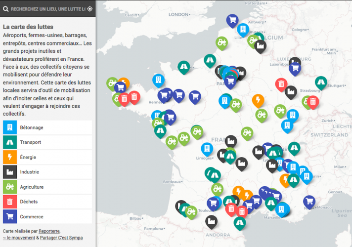 La carte des luttes contre les grands projets inutiles