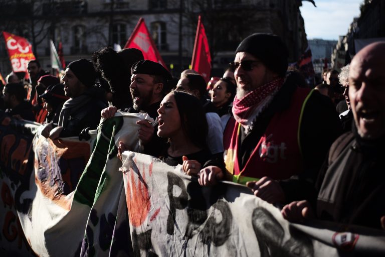 French unions protest pension reform