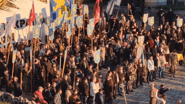 Ukrainian far-right nationalists stage march in center of Kiev to mark 77th anniversary of WWII Nazi military division SS Galicia