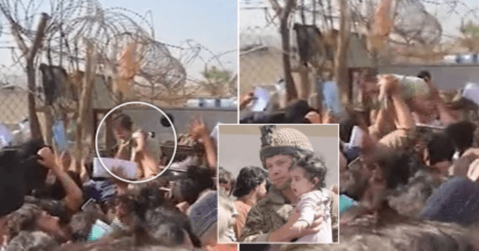 Afghan mothers throw babies over barbed wire at Kabul airport and beg British troops to save them from Taliban