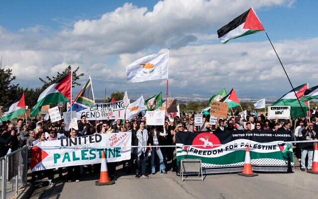 Pro-Palestinian protesters rally at Cyprus base used in strikes on Yemen’s Houthis