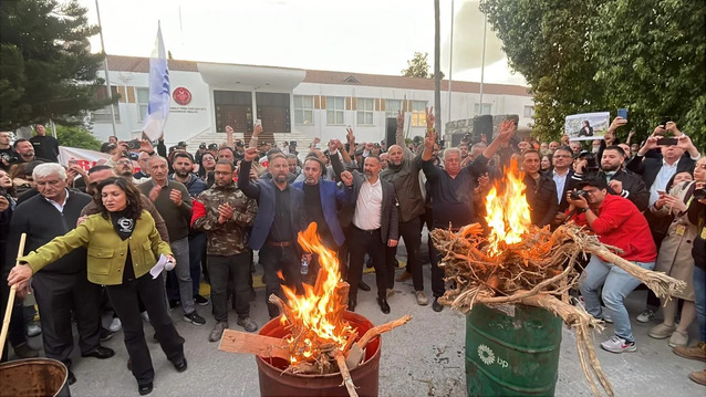 Thousands of Turkish Cypriots protest at ‘parliament’ against hijabs in schools law