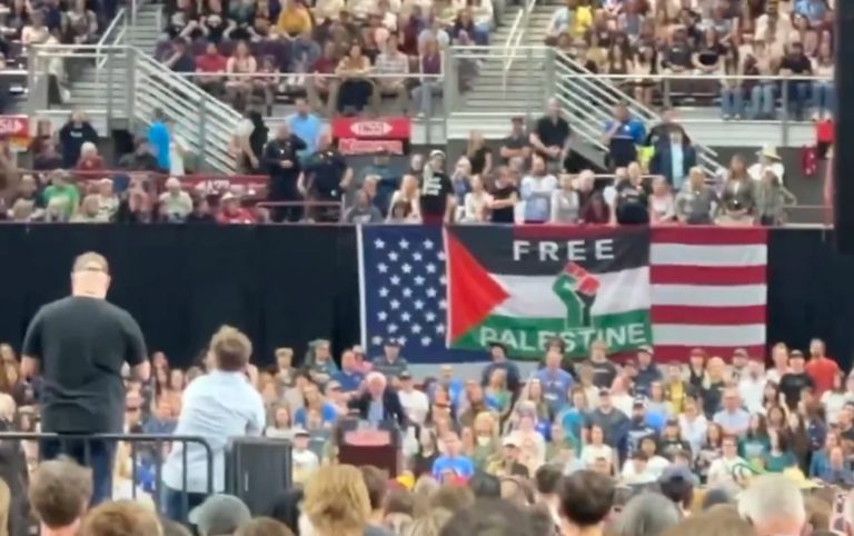 Social media users fume after ‘Free Palestine’ flag removed at Bernie Sanders rally