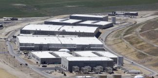 National Security Agency data gathering facility in Bluffdale, about 25 miles (40 km) south of Salt Lake City, Utah,