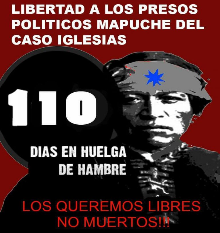 Mapuche political prisoners on the brink of death after 114 days of hunger strike