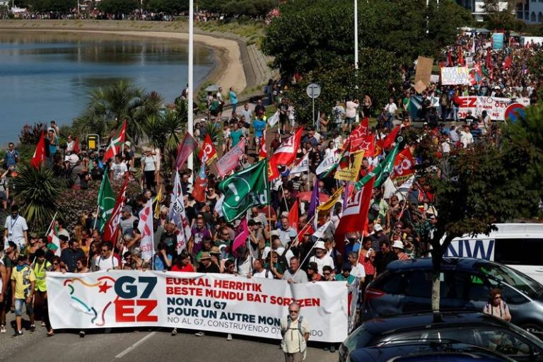 Anti-G7 protest hits the street of Hendaye during first day of summit