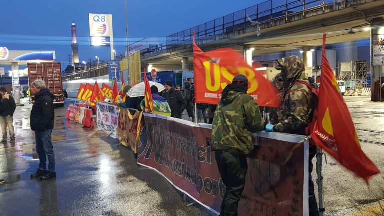 Dock workers in Genoa protest transit of arms through their port