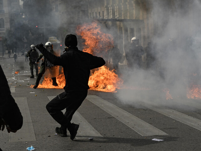 Clashes break out in Greece as thousands protest against train tragedy