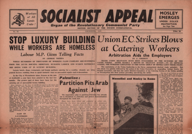 A clean banner: British Trotskyists opposed 1948 partition of Palestine