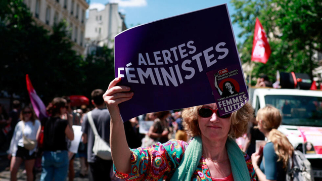 French women’s rights supporters march against far right ahead of snap polls