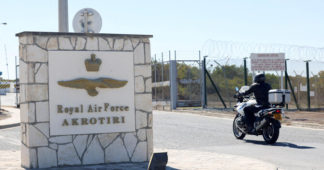 Activists protest escalating Mideast crisis outside UK base in Cyprus