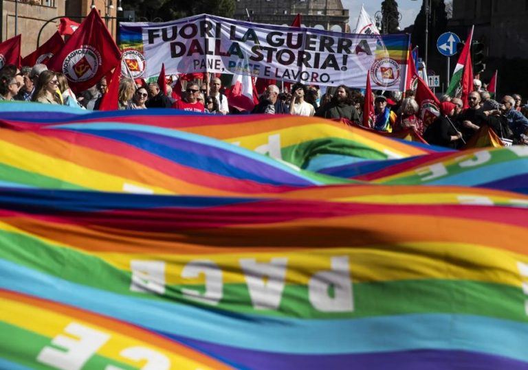 Thousands rally in Rome against EU rearmament ‘madness’ plan