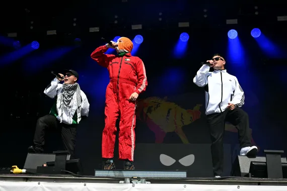 Irish band Kneecap shouts out to Palestine Action Group at Glastonbury