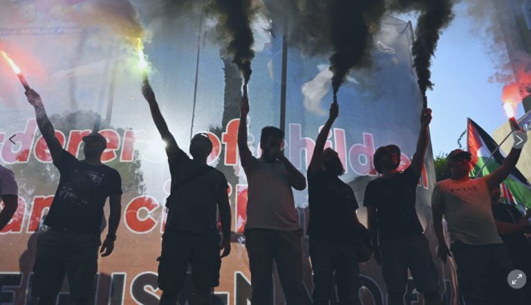 Greek protesters rally against an Israeli cruise ship as EU unions express anger over Gaza