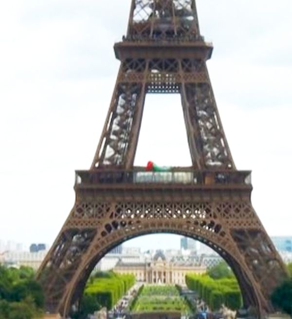 The flag of Palestine over Eiffel Tower