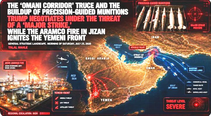 The “Omani Corridor” Truce and the Buildup of Precision-Guided Munitions: Trump Negotiates Under the Threat of a “Major Strike,” While the Aramco Fire in Jizan Ignites the Yemeni Front. – Talal Nahle